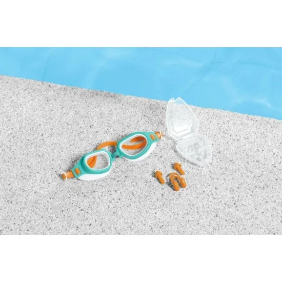 Bestway  aquanaut essential goggles set (contents:one pair of nose clips, one pair of ear plugs, and one pair of goggles,1 assorted colors) age 7+